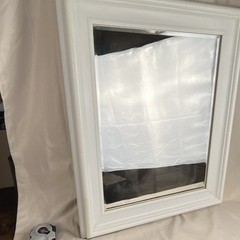 White Framed Rectangle Wall Mirror, Painted Wood Frame, 25 x 21 in