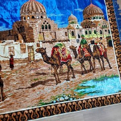 Vintage Camel Caravan Tapestry 68 X 48 Wall Hanging Mosque Desert Scene Velvet