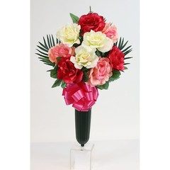 Flat Large Rose X9 Cemetery Vase N/A Fuschia Pink White
