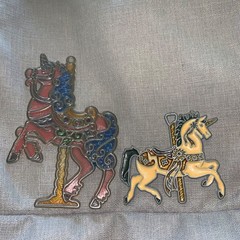 Lot of 2 Unicorn Merry Go Round Suncatcher Stained Glass Look Resin Plastic