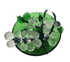 Vintage Clear & Satin White Glass Grape Clusters Bunches Glass Leaves (5)