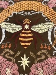 Harvest Honey Bee Small Tapestry 3″ x 3.5″ / Screen Printed by hand India Cotton