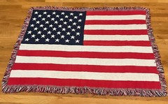 Classics Simply Country US Flag Throw Afghan Fringed Cotton Patriotic USA 48×39”