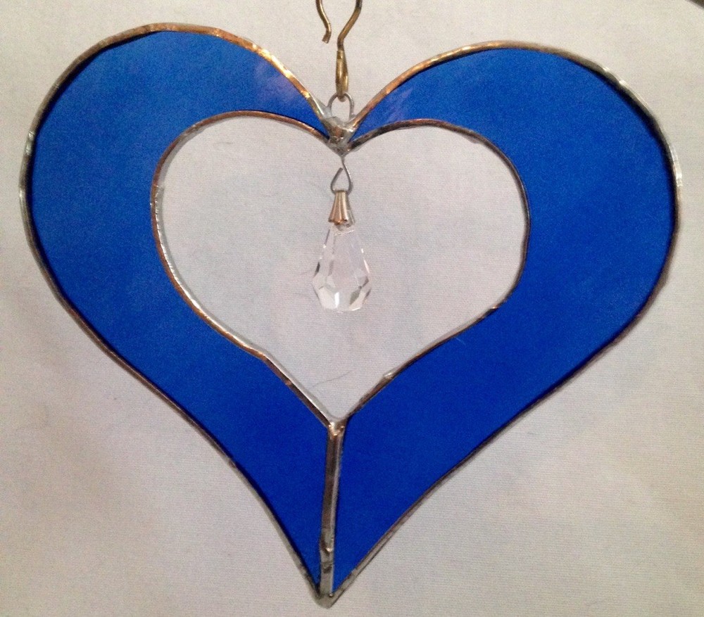 5″ Stained Glass Blue Heart w/ Crystal Prism Suncatcher – Made in the USA CCI