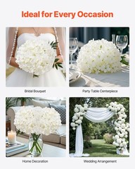 VEVOR 65 Pcs Artificial Silk Hydrangea Flowers 9.8 In Bouquet Arrangement White