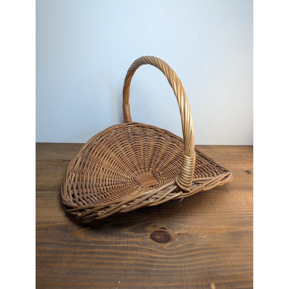 Vintage Wicker Gathering Flower Basket Handcrafted Portugal Brown Rustic 18×15″