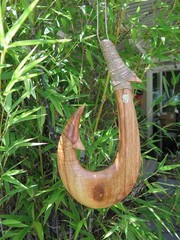 Hawaiian Hand Made Wall Decor Solid Wood Sleek Polynesian Fish Hook Tribal