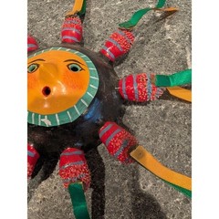 Handmade Mexican Sun Face Mask Folk Art Coconut Ribbon Decoration
