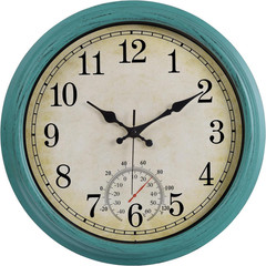 16 Inch Large Outdoor Clock, Waterproof Wall Clock with Thermometer, Battery Ope