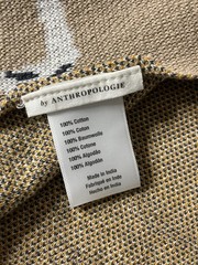 Anthropologie Lion Pattern Knit Throw Blanket 100% Cotton 53″x65″ Beige Safari
