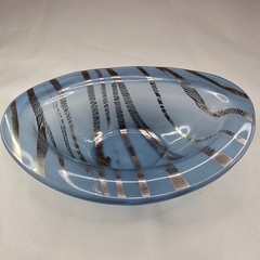 Mid Century Modern Frosted Gold Blue Swirl Glass Bowl Dish Decorative Accent