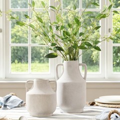 Mitt&Ditt Ceramic Flower Vase with Handles, 8 inch Tall Off-White Vase, Decor…