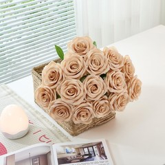50pcs Beige Roses Artificial Flowers Bulk Fake Roses Silk Flower with Stems