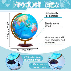 13» Illuminated World Globe for Adults 720°/360° Rotation Rewritable Kids Light