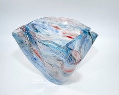 Abstract Hand Painted Multi Colored Fused Glass Vase Red White Blue