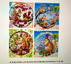 SET OF 4 -2D Flat Acrylic SQUIRREL Suncatchers 7.8-8″ round
