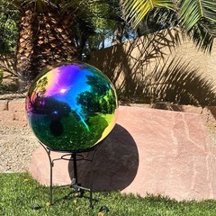 10-Inch Rainbow Gazing Globe Mirror Ball in Stainless Steel for Elegant Gardens