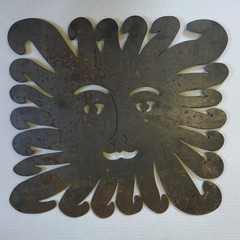 Cast Iron Smiling Sun Face Wall Art Decor Celestial Cosmic Rustic Rusty Lg 19″