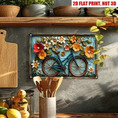 Vintage Flower Bicycle Tin Sign Farmhouse Home Wall Decor Art Garden Flower Gift