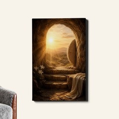 Empty Tomb at Sunrise Canvas Print religious resurrection scene with florals