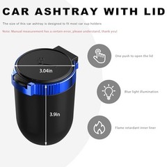 Car Ashtray with Lid, Detachable Stainless Steel Smokeless Ash Tray with Blue