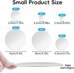 Acrylic Circle Mirror Decals, 32-Pc Removable Wall Sticker Set for Home Decor