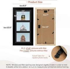 7X14 Wood Frame for Three 4X6 Picture – Black with 3-Opening Black Mat Color – P