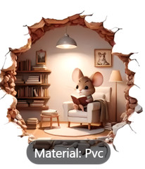 Rat Mouse Hole 4C Reading Book Wall Sticker Realistic Adhesive Decal Living Room
