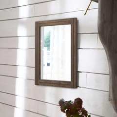 AAZZKANG Rustic Wood Mirror Rectangle Decorative Wall 16L x 12W, Retro Brown