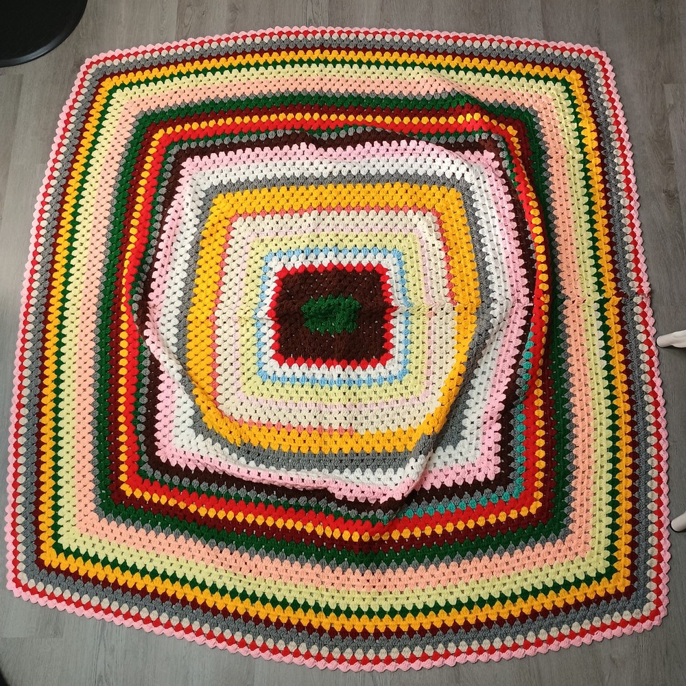 Handmade Crochet Multi Color Colorful Blanket Afghan Large 64 X 64 Inches