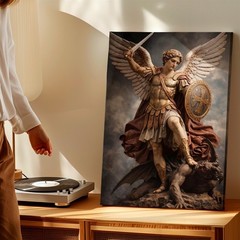 Wall Art Archangel Warrior Angel with Sword Shield Religious Fantasy Print Decor