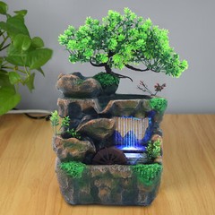 Mini Tabletop Water Fountain Rockery Waterfall w/ LED Light Table Decor Ornament