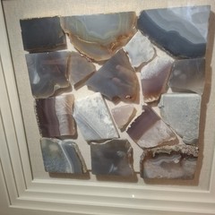 Large framed Agate Shadow Box Wall Décor Blue Art mosaic Goldleaf edge 23.5×23.5