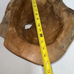 Live Edge Burl Wood Bowl Natural Root Centerpiece Hand Carved Organic Teak 16”