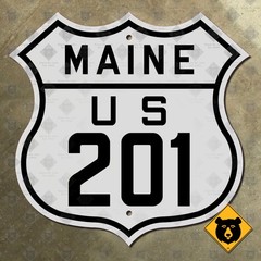 Maine US Route 201 highway marker road sign 1926 Augusta Brunswick Jackman 12×12