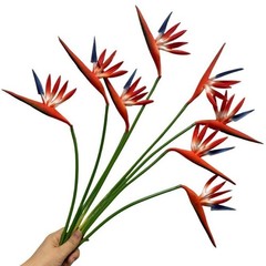 8-Pack 21.5in Orange Red Artificial Bird of Paradise Flowers Green Plant