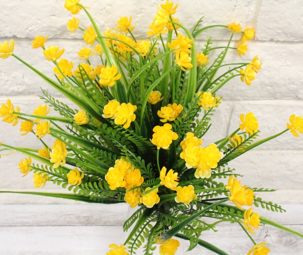 6pc Artificial Fake Flowers Yellow White Ivory Outdoor Plastic Shrubs Mini Rose