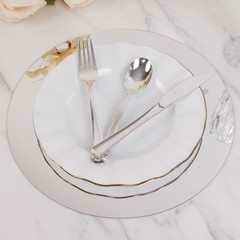 10 SILVER Round 12″ Decorative Mirror Plastic Charger Plates Wedding Events