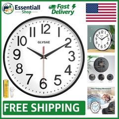 Ultra-Quiet 12-Inch Battery Operated Wall Clock with Clear Black Letters