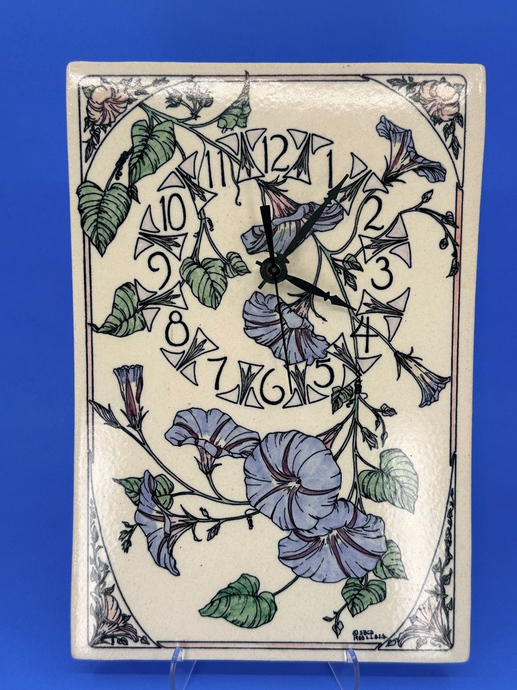 Santa Barbara Ceramic Design Vintage Floral Ceramic Rectangular Wall Clock 1988