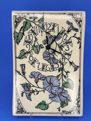 Santa Barbara Ceramic Design Vintage Floral Ceramic Rectangular Wall Clock 1988