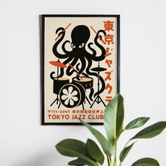 Octopus Drummer Poster Tokyo Jazz Club Print Retro Music Room Wall Decor