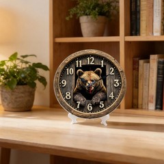 Bear Pattern Wooden Silent Wall Clock No Battery Holiday Home Decors