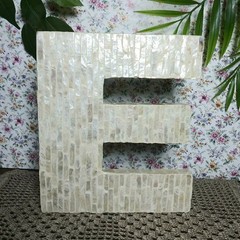 Mother Of Pearl Mosaic Natural Seashell 9.5″ Letter E Hanging Wall Desktop Art