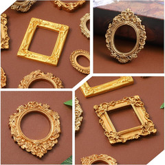 9PCS Mini Gold Frames, Small Gold Picture Frames, Oval Rectangle Antique Resin V