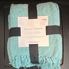 Woven Fringed Sofa Throw Blanket, Blue, 50 x 60 in Cotton/Polyester