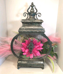 Zaer LTD. Int Ornate Metal Lantern Floral Display Terrarium Decor 18in.