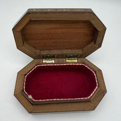 Vintage Marquetry Wood Inlay Jewelry Box Velvet Lined Silver Star Octagon 5.5in