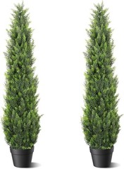 5FT Artificial Cedar Topiary Trees 2 Set, Realistic Fake Cypress Tree Tall Faux