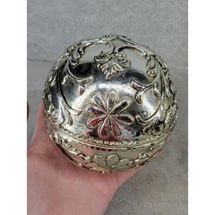 Set of 2 Ornate Silver Floral Decorative Spheres Resin Plastic Bowl Fillers 4″